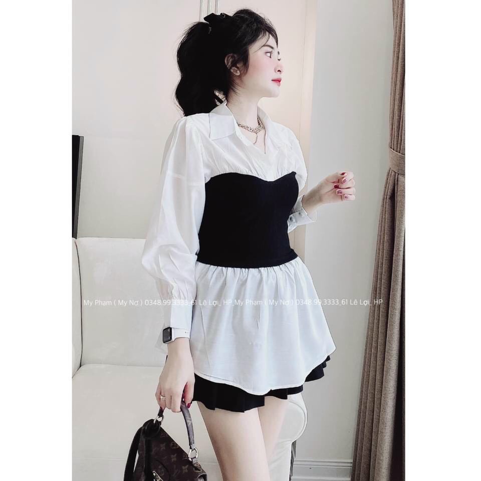 Áo sơ mi phối eo sang chảnh