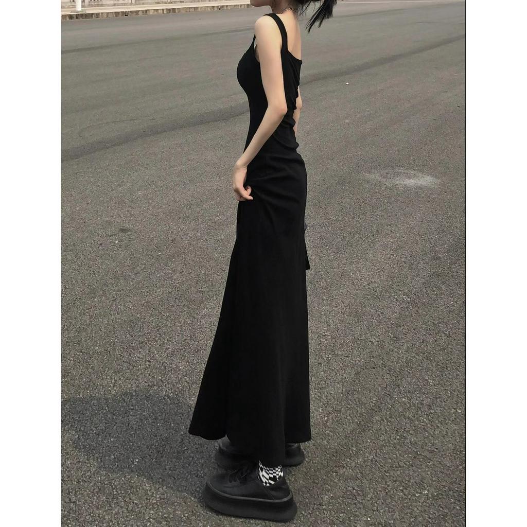 Cocory vn Đầm Chữ A Hai Dây Màu Đen Gợi Cảm Thời Trang Mùa Hè Cho Nữ