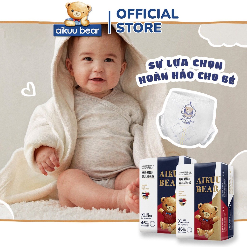 TẶNG QUÀ [Bịch]Tã Bỉm AIKUU BEAR Dán/Quần đủ size S56,M50,L48,XL46,XXL44,XXXL42 siêu mềm mỏng