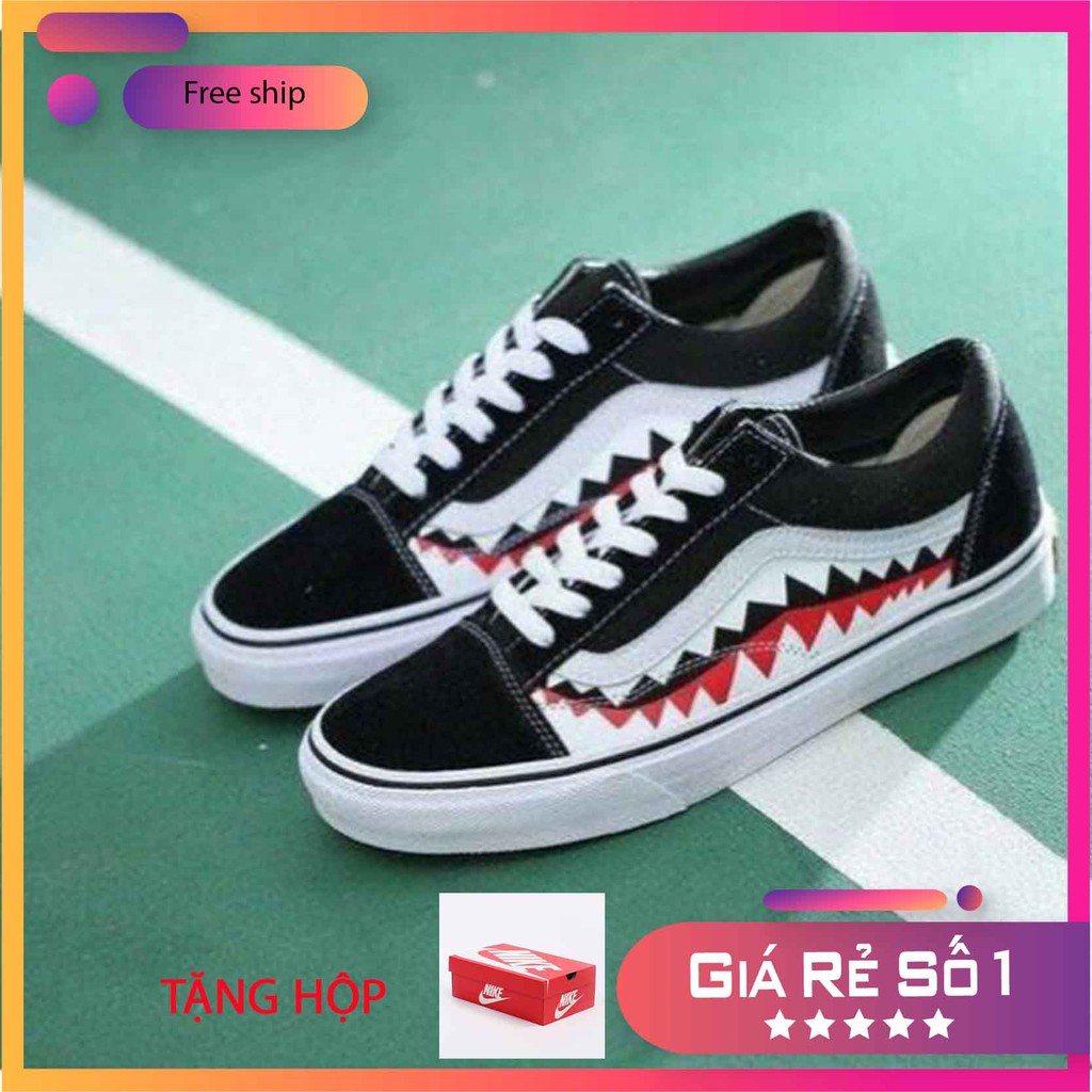 Giày thể thao vns old skool cá mập đen trắng cho cả nam và nữ,giày van cá mập, giay thời trang vietmax86