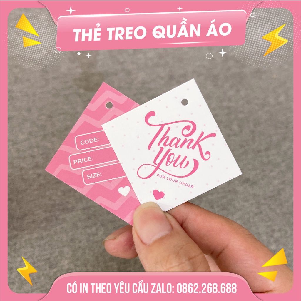 Thẻ bài treo quần áo, tag treo quần áo giá rẻ cho shop - Size 4.5x4.5cm - đục lỗ - Màu Hồng