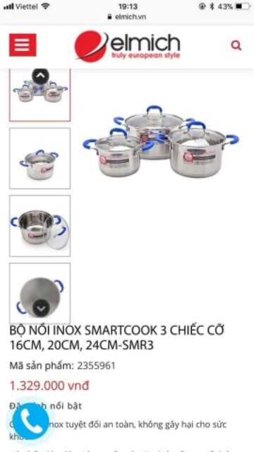 Bộ nồi 5 đáy elmich hàng chính hãng km smartcook elmich 5961