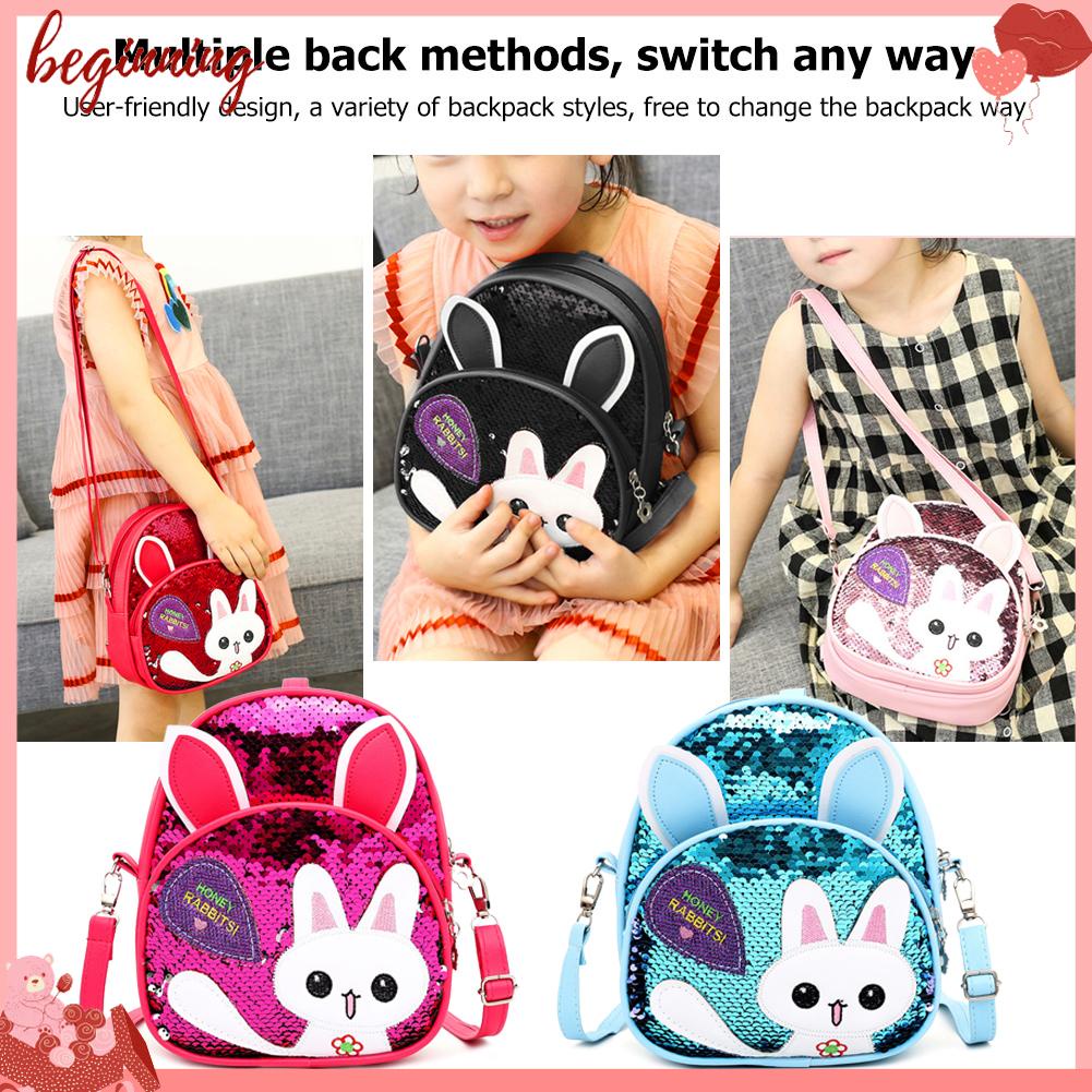 ✿Bắt Đầu✿Ba Lô Da PU Hình Tai Thỏ Đính Kim Sa Lấp Lánh Dễ Thương Dành Cho Bé Gái✿