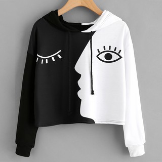 Áo hoodie croptop tay dài in hình nghệ thuật