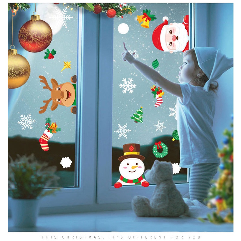 Miếng dán họa tiết ông già noel/ người tuyết dễ thương trang trí cho Giáng Sinh