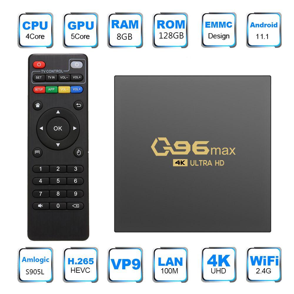 Thiết Bị Chuyển Đổi TV Thường Thành Smart Android Q96 MAX 4K H.265 Android 11 8GB+128GB 2.4G S905L
