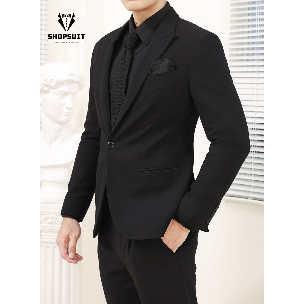 Vest nam 1 cúc màu đen,Áo khoác nam blazer from dáng Hàn Quốc 2 lớp