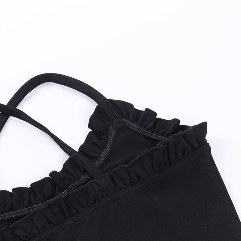 Áo Croptop Hai Dây Không Tay Kiểu Gothic In Hình Ngôi Sao Năm Cánh Phối Bèo Hở Lưng Phong Cách Gothic