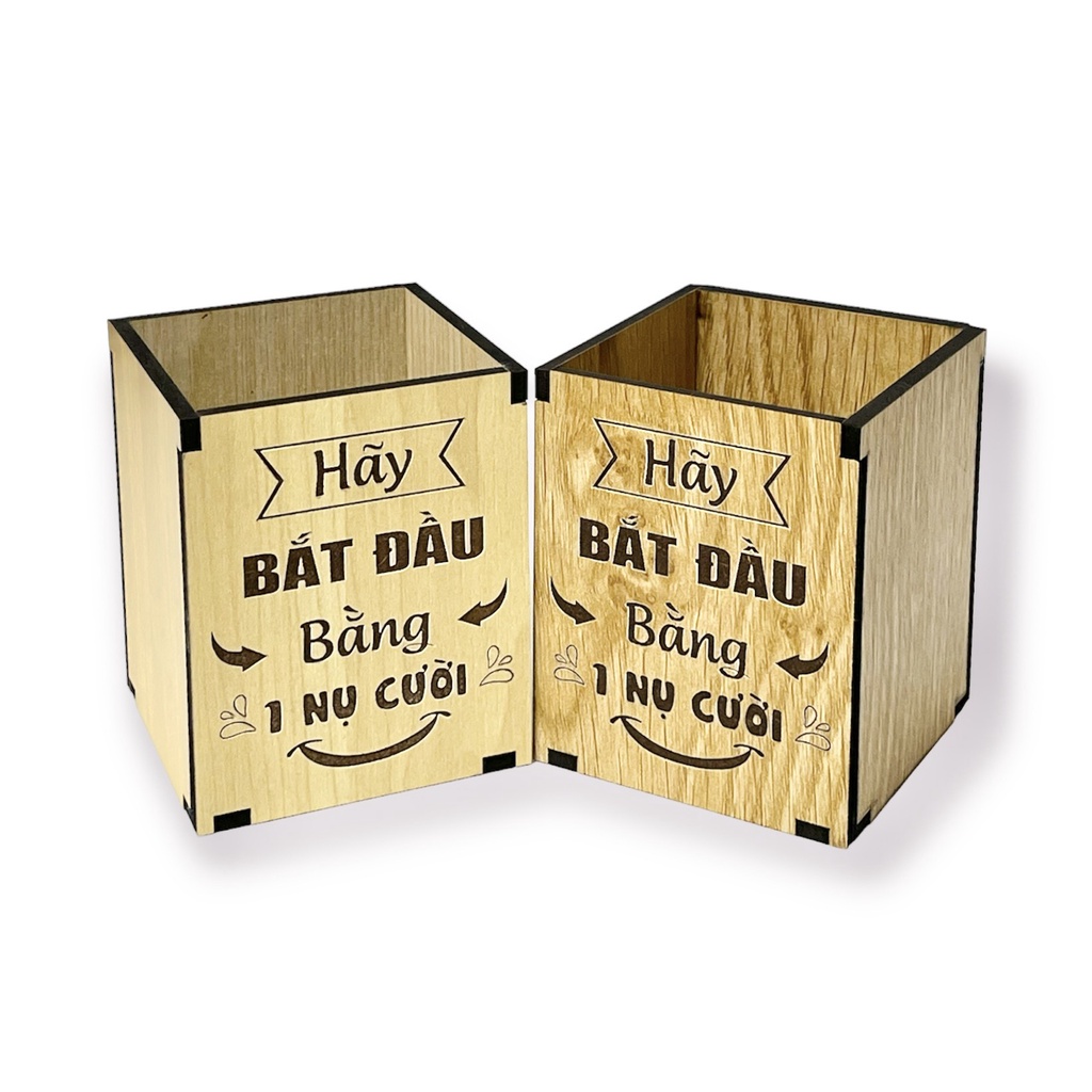 Ống cắm bút bằng gỗ, khắc LASER theo yêu cầu. Thân thiện với môi trường, văn phòng phẩm để bàn,