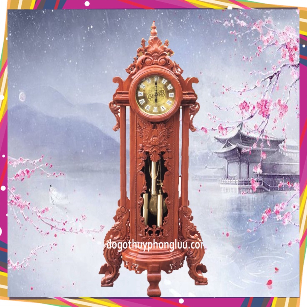 Đồng hồ hoàng gia trang trí gia đình gỗ hương cao 120cm