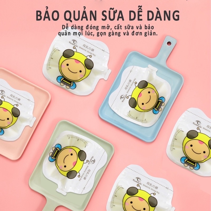Hộp 32 Túi trữ sữa KICHILACHI 120ml hình quả táo, có vòi rót an toàn, tiện dụng cho bé