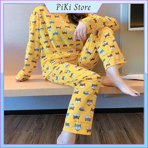 Bộ Đồ Ngủ Nữ Pijama Dài Tay Cổ Tròn Mặc Nhà | BigBuy360 - bigbuy360.vn