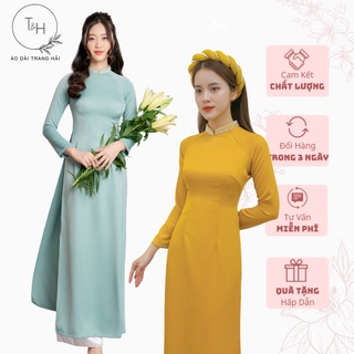 Áo dài cổ truyền thống cao 3cm đính hạt, tay lỡ, áo dài tết, chất liệu lụa 2 tà