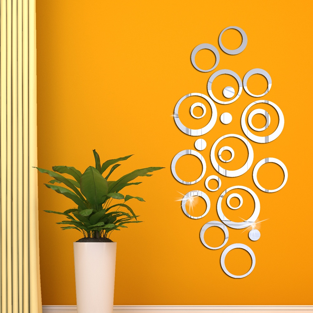 1 Set 24 Miếng Dán Tường Tráng Gương Hình Tròn Trang Trí Nhà Cửa DIY