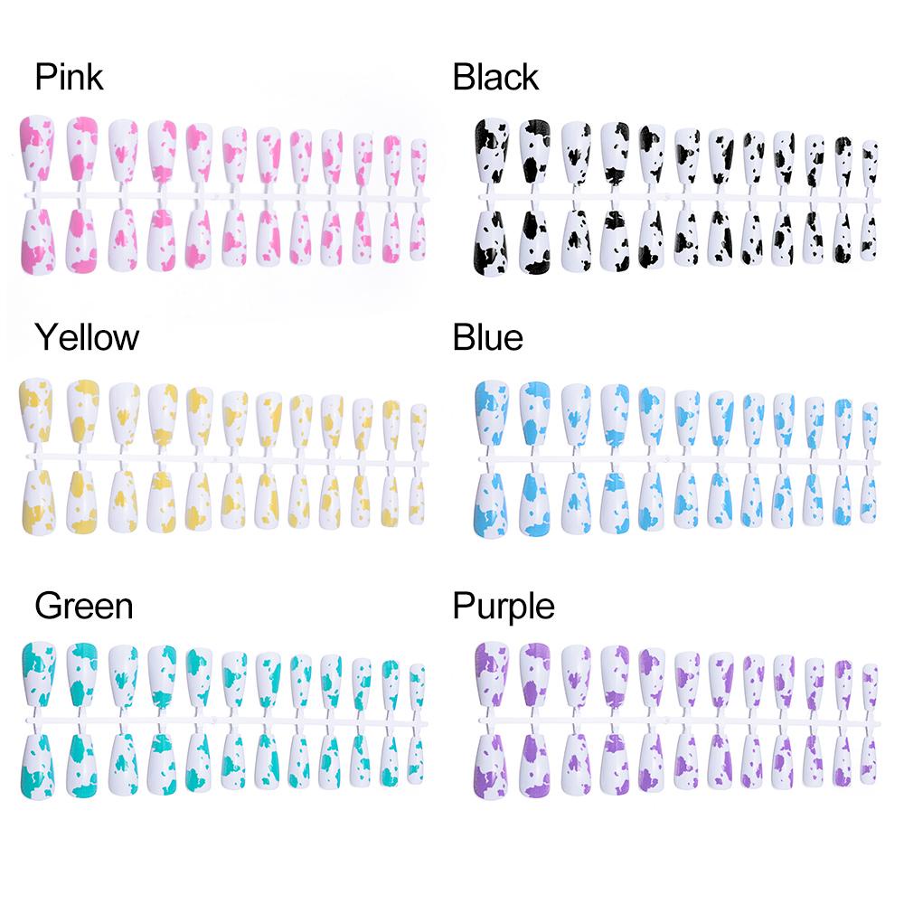 Hộp 24 Móng Tay Giả Che Phủ Toàn Diện In Họa Tiết Da Báo / Bò Sữa