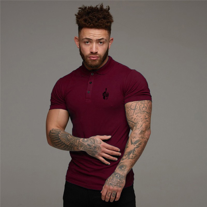 Fashion Logo Printed Gentlemens Top Tees Causal Short Sleeves Gym Sports Running Polo Tshirts