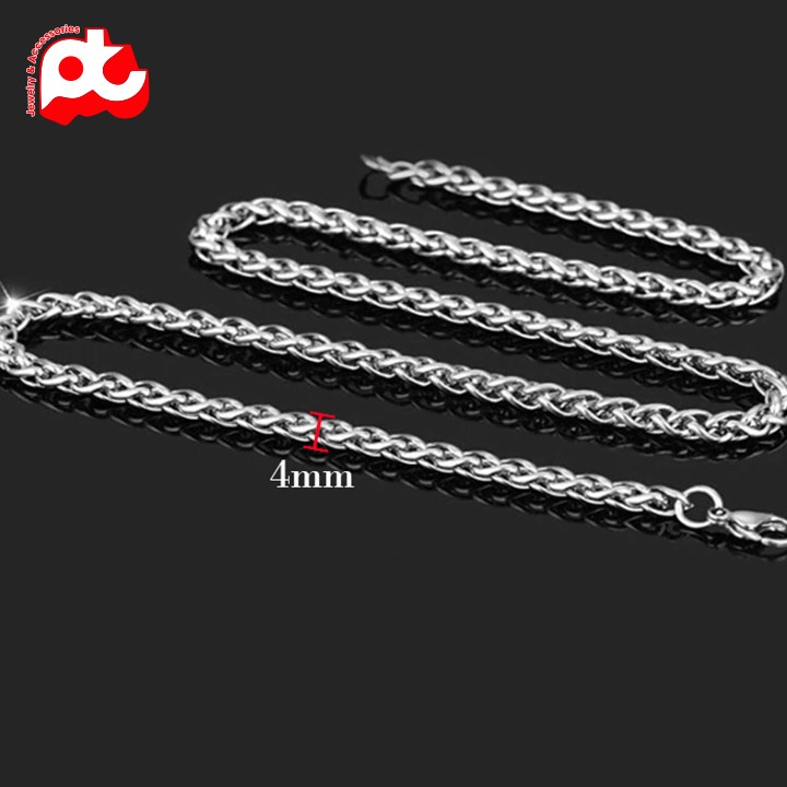Dây chuyền nam đẹp inox cao cấp thời trang rẻ titan thép không gỉ kiểu bông dừa trangsucpt kích cỡ 4mm trắng PTDCNA173
