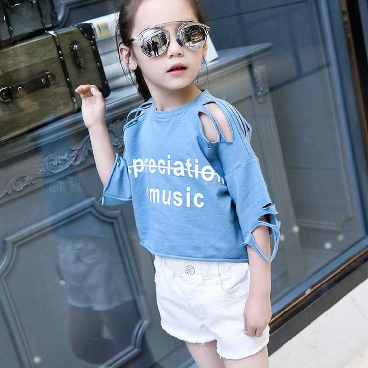 Quần short denim cho bé gái mùa hè, quần ba điểm cotton trẻ em, quần đùi mùa hè cho bé, quần rộng thoáng khí nóng