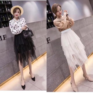 Chân váy voan vạt chéo