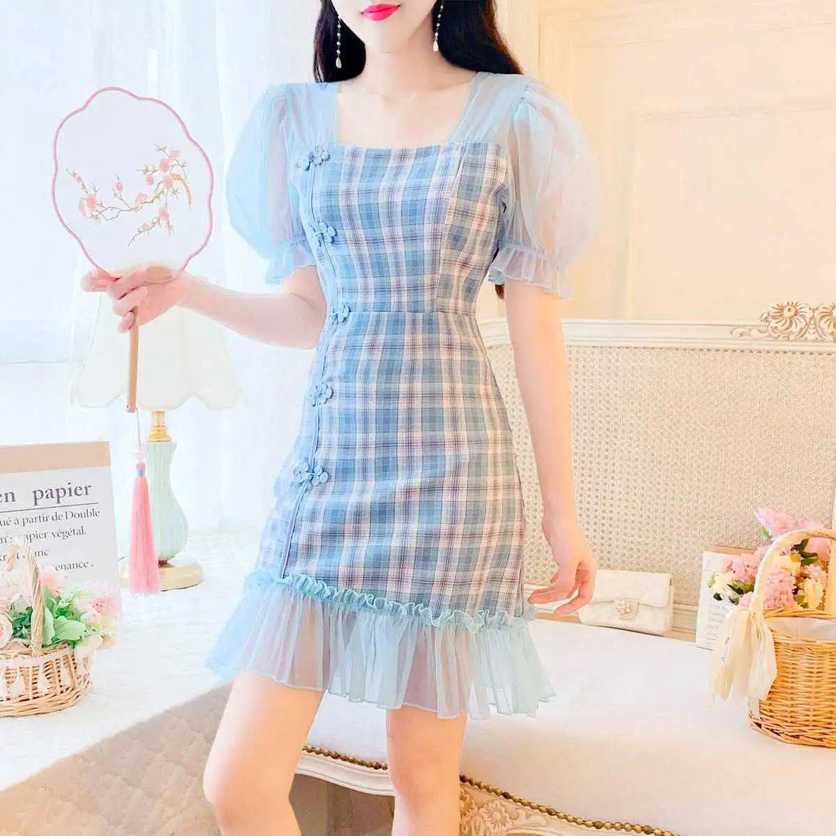 Women Off Shoulder Square Neck Puff Sleeve Ladies Small Dress | BigBuy360 - bigbuy360.vn
