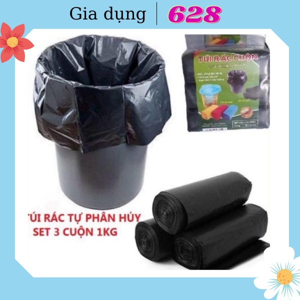 Set 3 cuộn 1kg túi nilon đựng rác sinh học tự phân huỷ