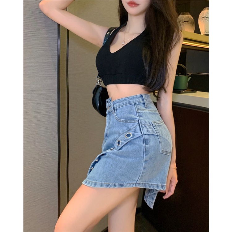 Chân Váy Jeans Lưng Cao Thời Trang Dành Cho Nữ