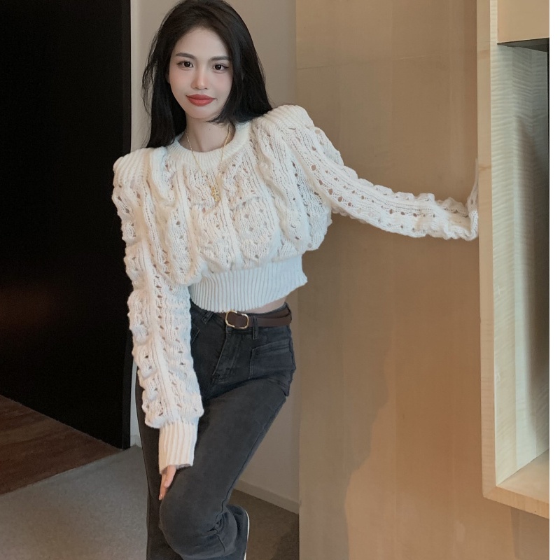 Áo len ZHELIHANGFEI dệt kim mỏng tay phồng dài xinh xắn thời trang Hàn Quốc cho nữ