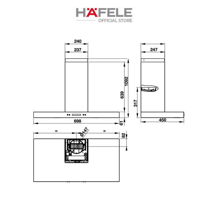 Máy Hút Mùi Gắn Tường HAFELE HH-WI70 HH-WI70C (70cm) - 539.81.158 Xuất Xứ Châu Âu Kèm Than Hoạt Tính