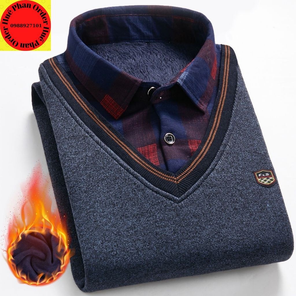 Áo len lót lông cổ sơ mi Nam hàng QCCC