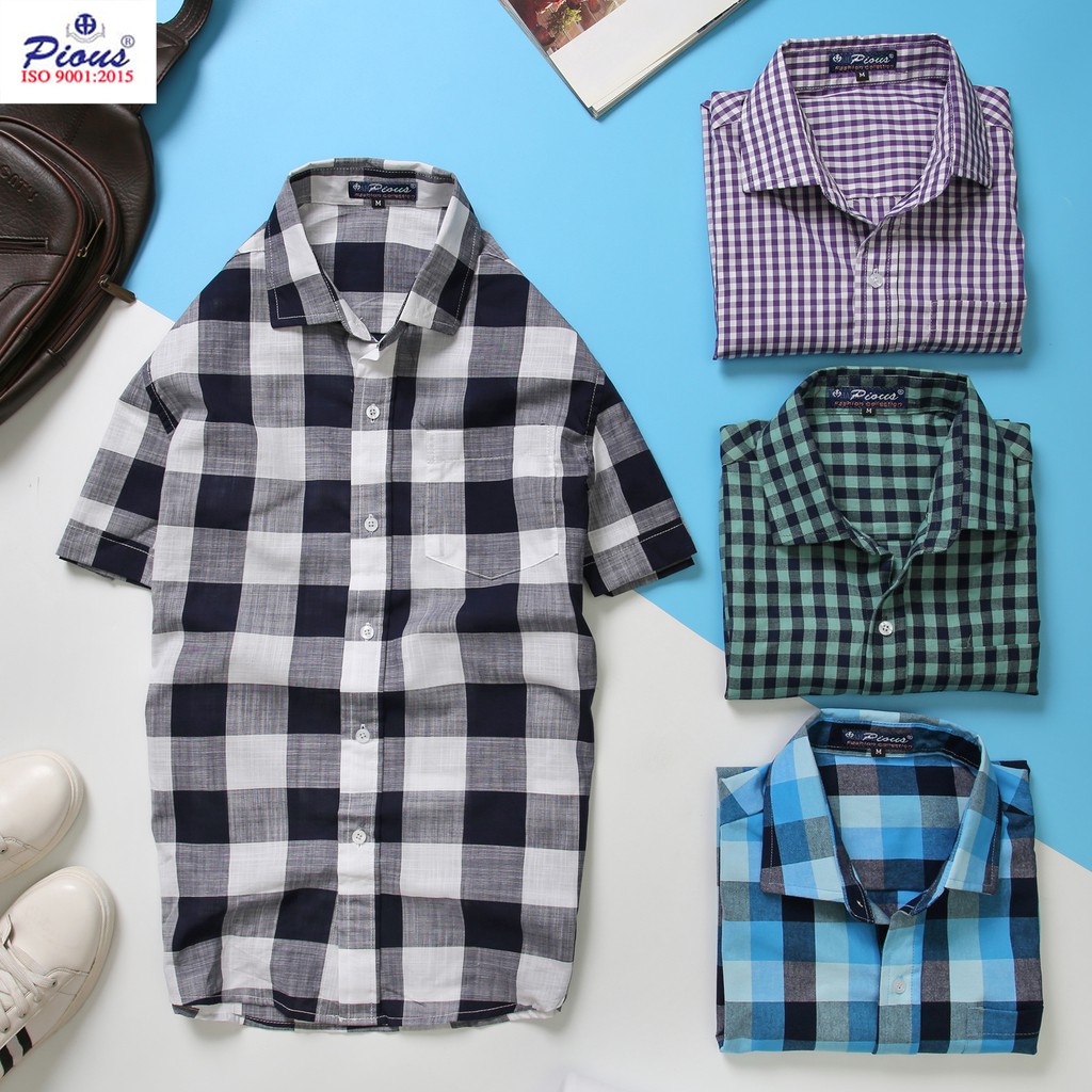 Áo sơ mi nam caro cao cấp ngắn tay Pious HAHANT601