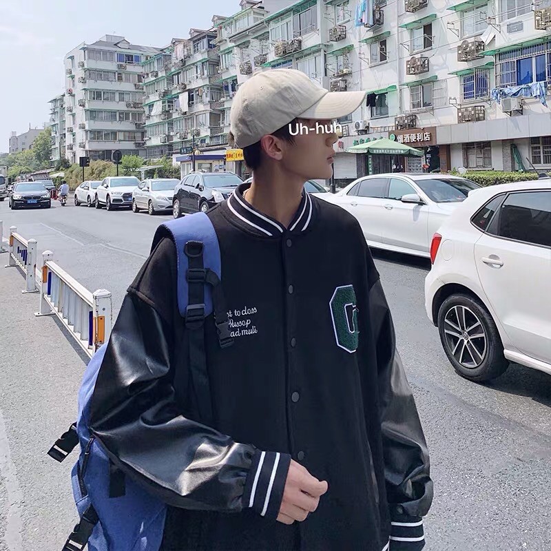 Áo khoác varsity jacket bóng chày nam dáng rộng chất dạ mix da huy hiệu Ulzzang siêu chất ❤️
