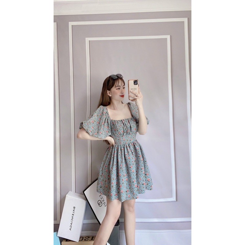 Jumsuit in hoa nhún ngực tay bồng chất lụa cực mềm mát