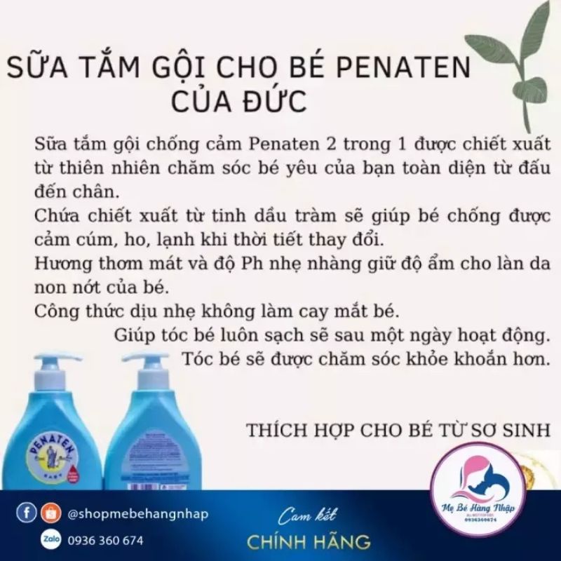 Sữa tắm gội chống cảm cúm Penaten Đức 400ml mẫu mới