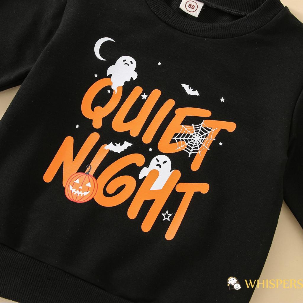 Set Đồ Halloween 2 Món Gồm Áo Cổ Thuyền Tay Dài In Hình Ma Và Quần Dài Dễ Thương Cho Bé