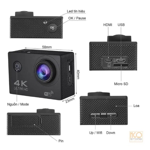 Camera hành trình xe máy Gắn Mũ Bảo Hiểm, Camera Hành trình chống nước 4K Sports Ultra HD DV - Bảo hành 1 năm 1 đổi 1