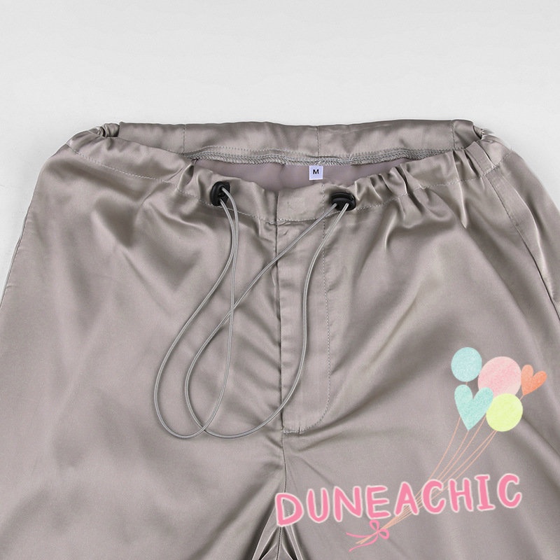 DUNEA Quần Satin Ống Rộng Lưng Thấp Thời Trang Dành Cho Nữ