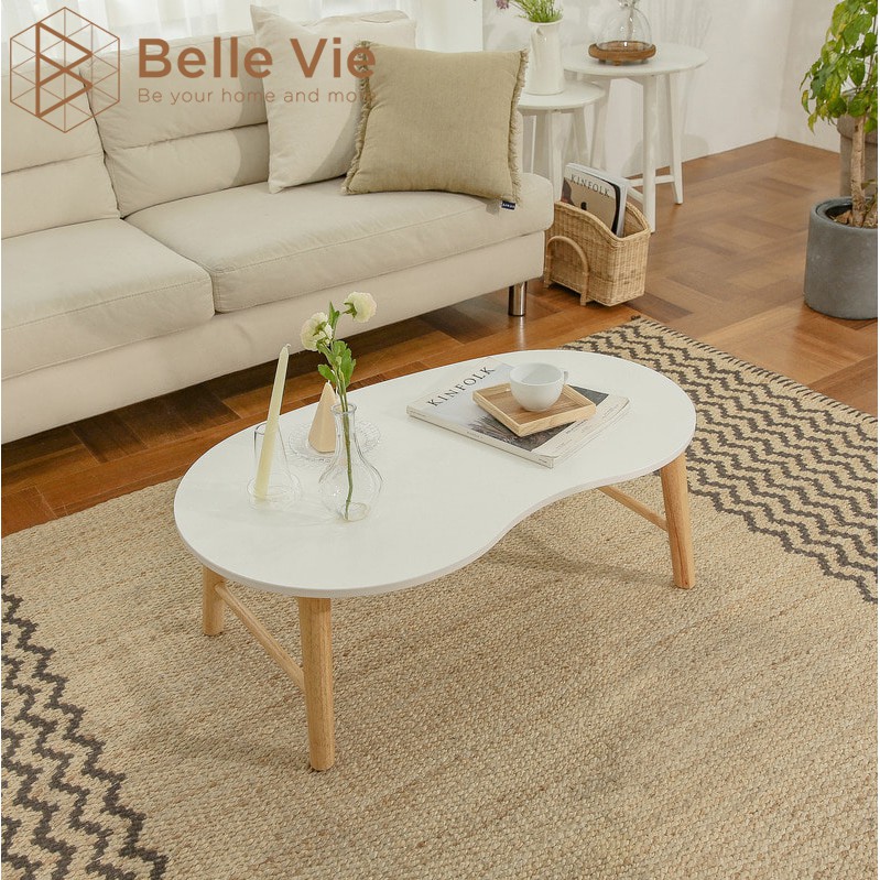 Bàn Trà Gỗ Gấp Gọn BELLEVIE Bàn Sofa Gỗ Thông Minh Hình Hạt Đậu Bàn Decor Trang Trí D TABLE