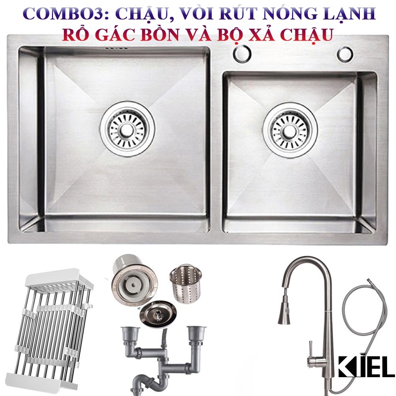 Chậu rửa bát inox 304, chậu rửa chén 2 hố hàng chính hãng bảo hành 24 tháng.