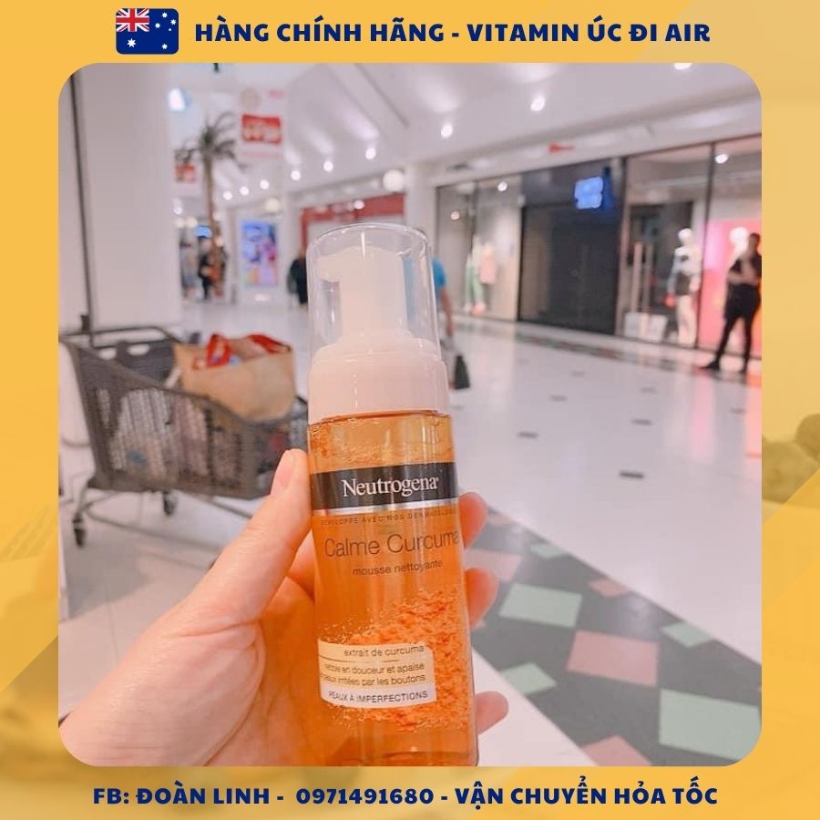 Sữa rửa mặt tạo bọt Neutrogena Nghệ Calme Curcuma  150ML, Hàng Chuẩn úc đi air, sữa rửa mặt nghệ neutroge