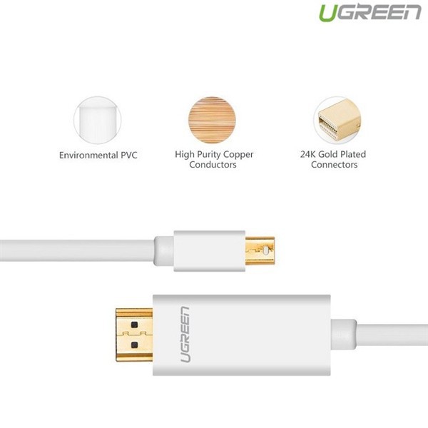 Cáp Mini Displayport (thunderbolt) to HDMI dài 3M màu trắng Ugreen 10453 ✔HÀNG CHÍNH HÃNG ✔