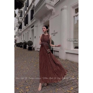 Đầm maxi dập ly cổ tròn sát nách!