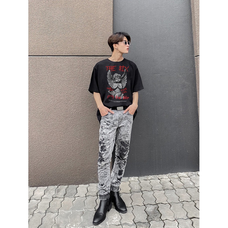 Áo phông tay lỡ unisex - Vải cotton 4 chiều - ThesixBrand - RED ANGEL | BigBuy360 - bigbuy360.vn