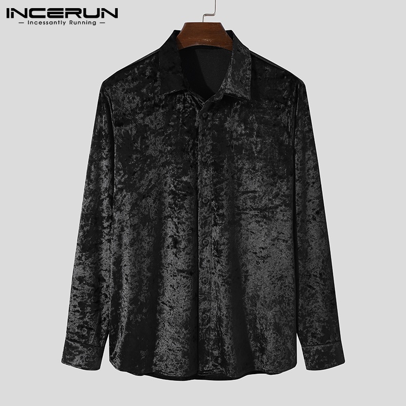Áo sơ mi INCERUN vải nhung cổ bẻ tay dài thời trang xuân thu cho nam