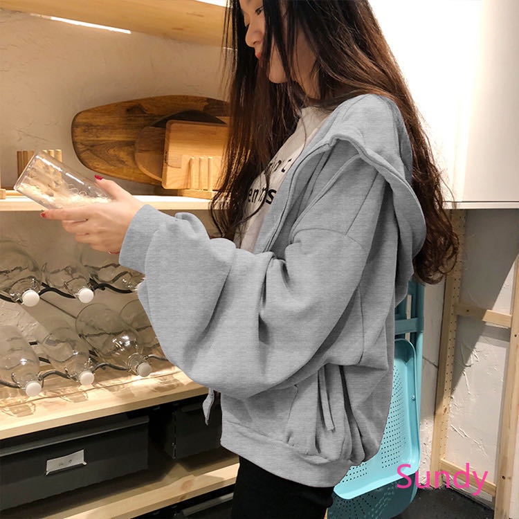 Áo hoodie dáng rộng lót nhung dày dặn phong cách thời trang hàn quốc