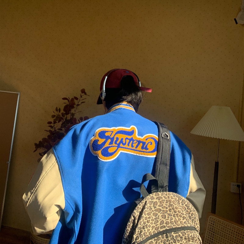 áo khoác áo polo nam áo khoác dù đồ bộ nam Áo khoác bóng chày cổ đứng dáng rộng màu xanh dương/vàng thời trang hip hop đường phố mỹ cho nam size M-3XL