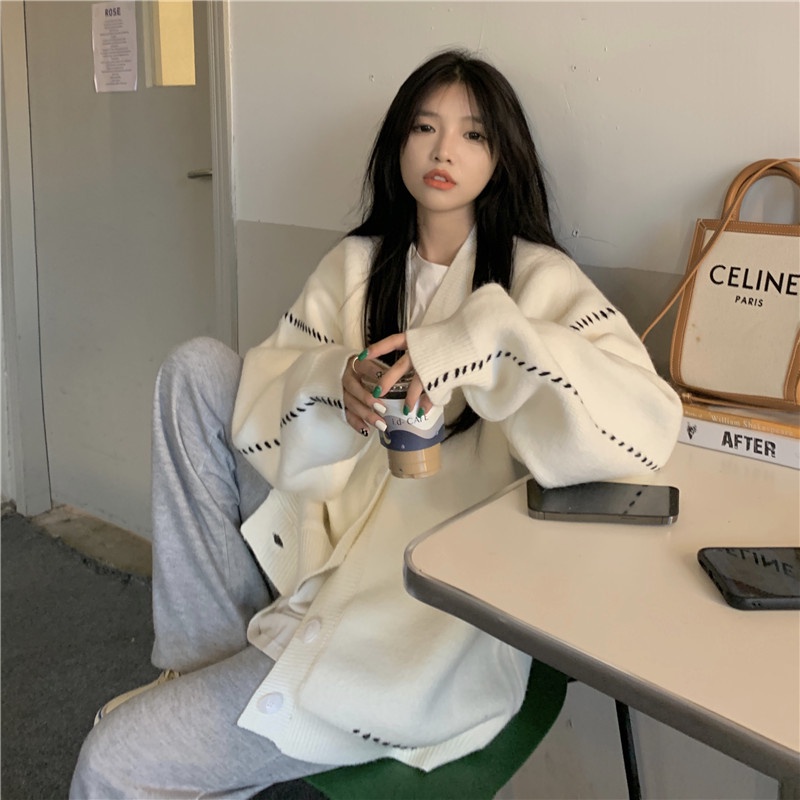 Áo khoác cardigan tay dài cổ chữ V thời trang Hàn Quốc cho nữ | BigBuy360 - bigbuy360.vn