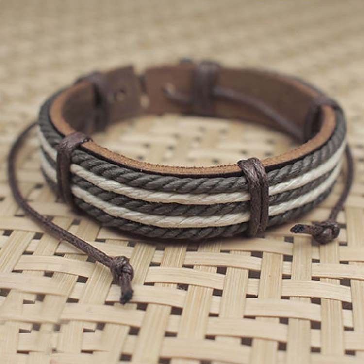 Vòng đeo tay da PU dây thắt dành cho nam