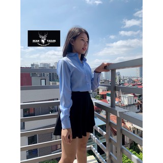 Áo Sơ Mi Nữ Xanh nhạt công sở DÀI TAY dáng suông, chất liệu đẹp chống nhăn AGDE