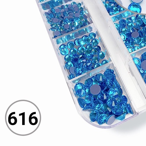 Đá Chân Lưới Nail Màu Xanh Biển 12 Khía Aquamarine Đính Móng ANGELICA 616