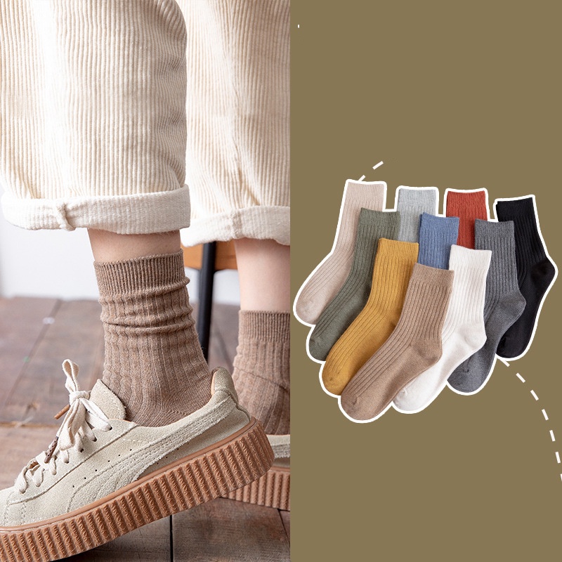Tất vớ nữ nam cao cổ dài trắng dễ thương hàn quốc đẹp iLita chân thấp nhún đủ màu trơn đen, đỏ, vàng, xám, xanh
